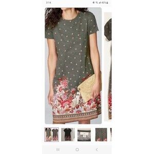 J. Jill grey floral cotton knit A-line dress XS pockets short sl. boho comfy